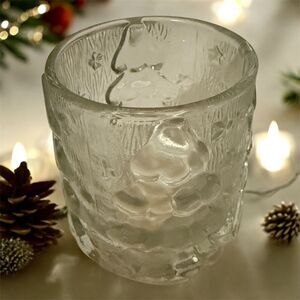 VTG Kig Indonesia Candle Votive Holder Embossed Christmas Tree Clear With Box